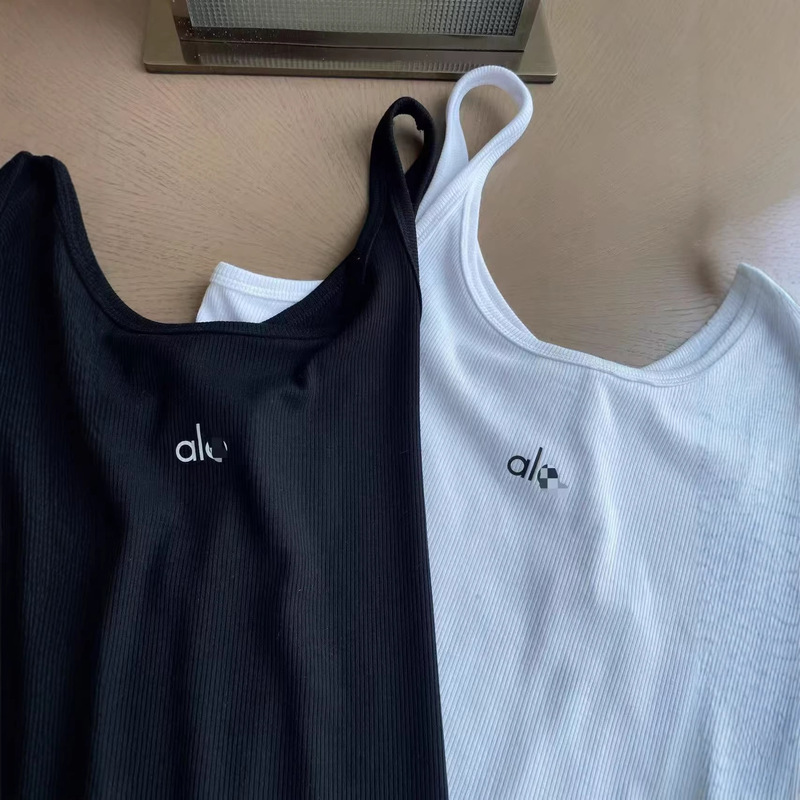 In-Stock 25 New Styles of Alo Fishbone Tank Tops, Summer Reflective Letter Design, Stylish Slim-Fit Racerback Tank Tops for Women