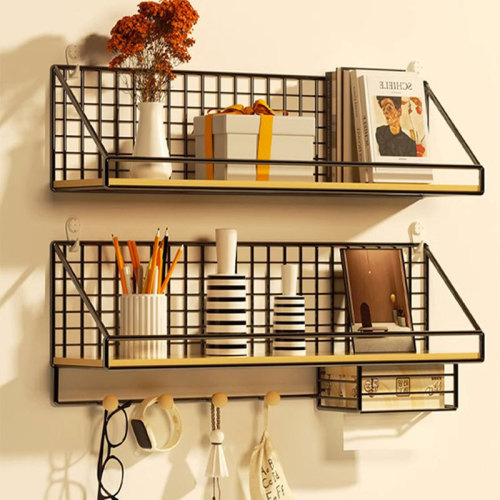 Wall shelving free perforation student dormitory bedside bedding dormitory artifact wall hanging basket bedroom storage shelf