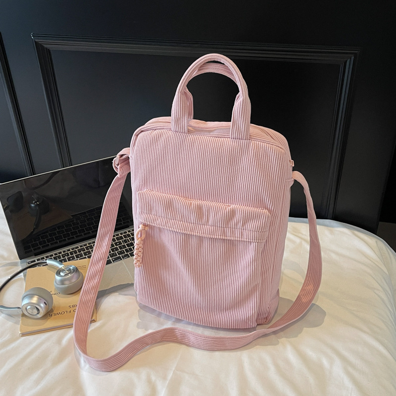 New Corduroy Laptop Bag Women's Large-Capacity School Bag Junior High School Students Solid Color Simple Travel Backpack for Men and Women