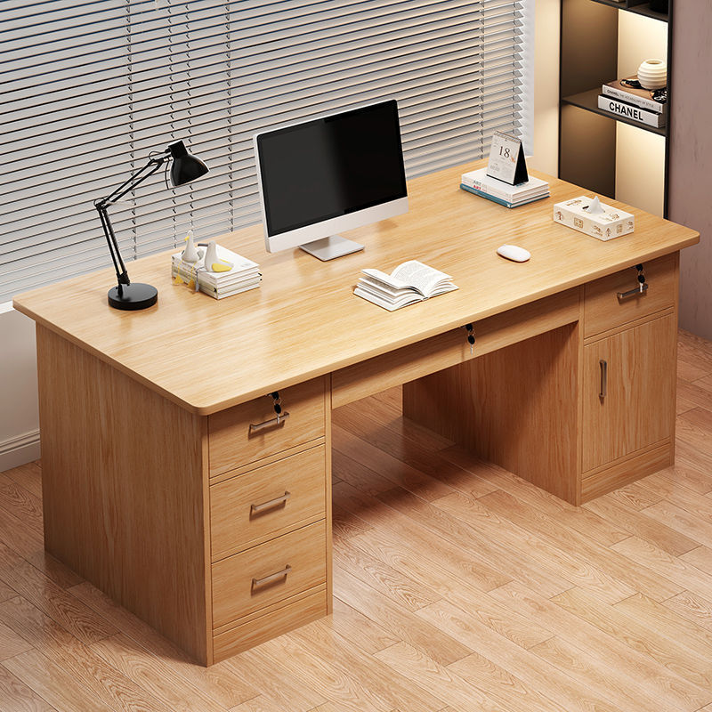 Office Desk with Lock, Home Computer Desk, Desktop Simple Desk, Workbench, Multi-Drawer Desk, Staff Desk and Chair Combination