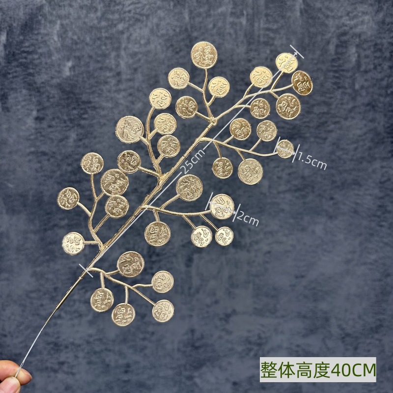 Flor artificial de oro solo tenedor fruta roja eucalipto ginkgo hoja gran amor Hortensia de madera Año Nuevo bendición cubo arreglo floral adornos