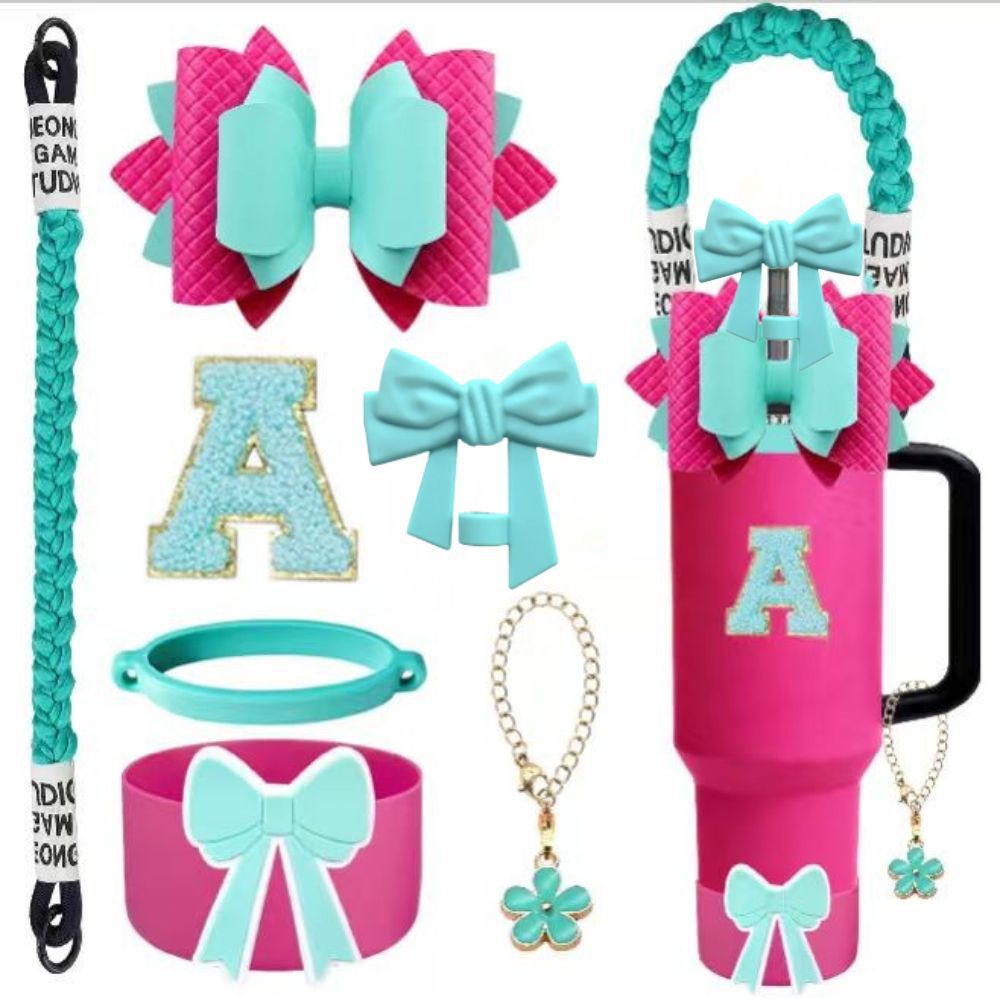 Accesorios de taza Stanley colgante de cuerda de mano flor de silicona gorra de paja de peluche colgante de taza cadena de taza de color cubierta de taza