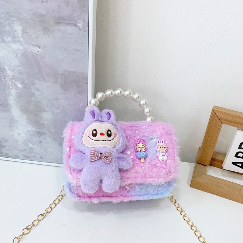 Bolsos infantiles otoño-invierno coreano niñas lindas bolsas de peludo, bolsas de peluche de moda para niñas, bolsas de perlas