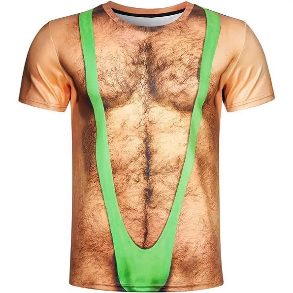 Summer New European and American Street Cross-border T-shirt 3D Digital Printing Men's Loosen T-shirt Sexy Funny Men's Wear