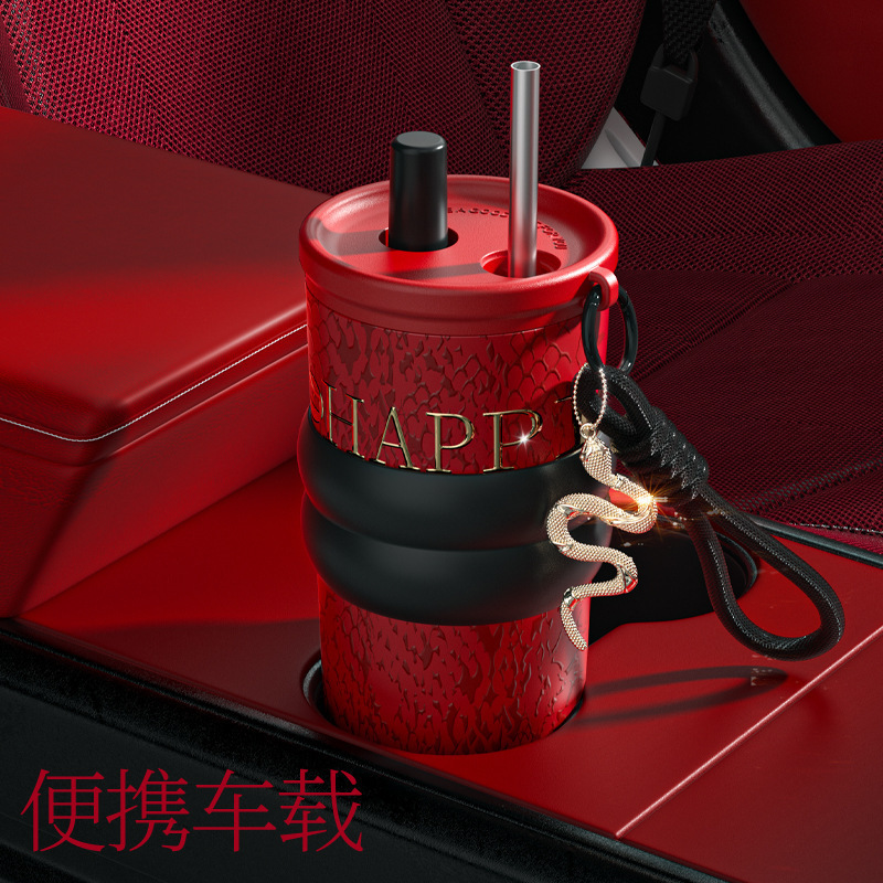 蛇年陶磁器内胆ストロー保温カップ316大容量コーヒー氷覇カップ高颜値ギフトボックス実用|undefined