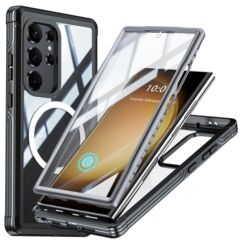 サムスンギャラクシー24透明携帯電話ケースs 24ultra全包マグセーフ磁気吸引三防戸ケースを適用します。
