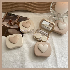 奶茶色~簡約隱形盒子便攜式立體愛心美瞳盒伴侶收納盒護理盒as388