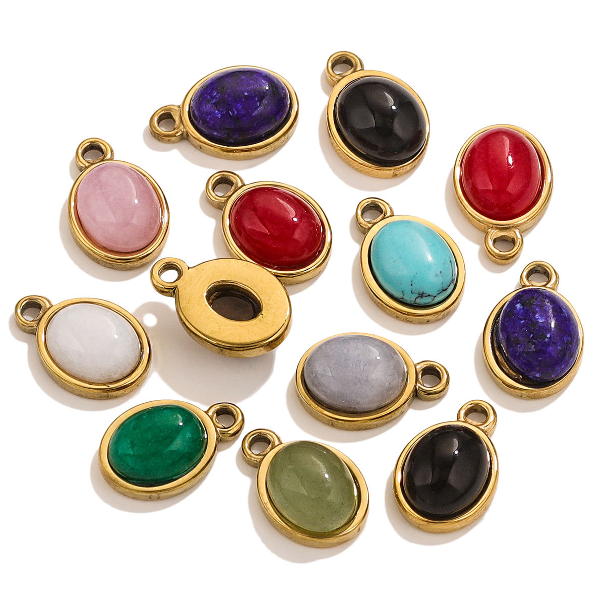 DIY accesorios de joyería de acero inoxidable piedra natural elíptica pequeña colgante pendientes pulseras collares materiales hechos a mano al por mayor