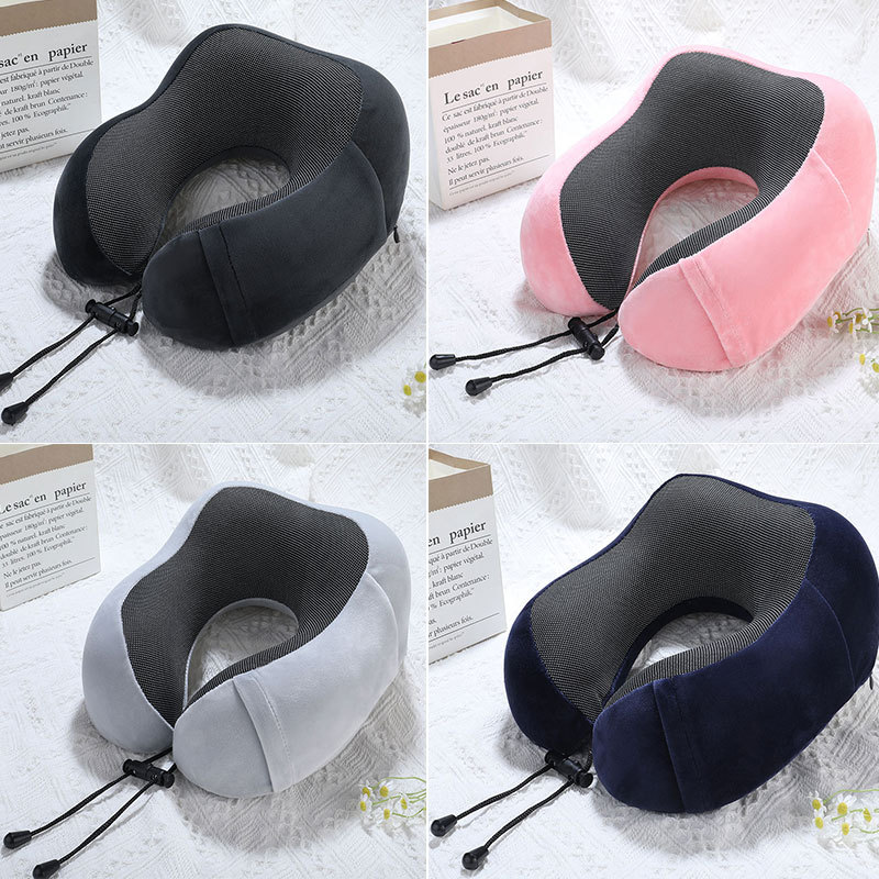 Memoria de algodón tipo U almohada de viaje en coche avión almohada de dormir columna cervical almohada de cuello almohada de siesta de oficina almohada de rebote lento