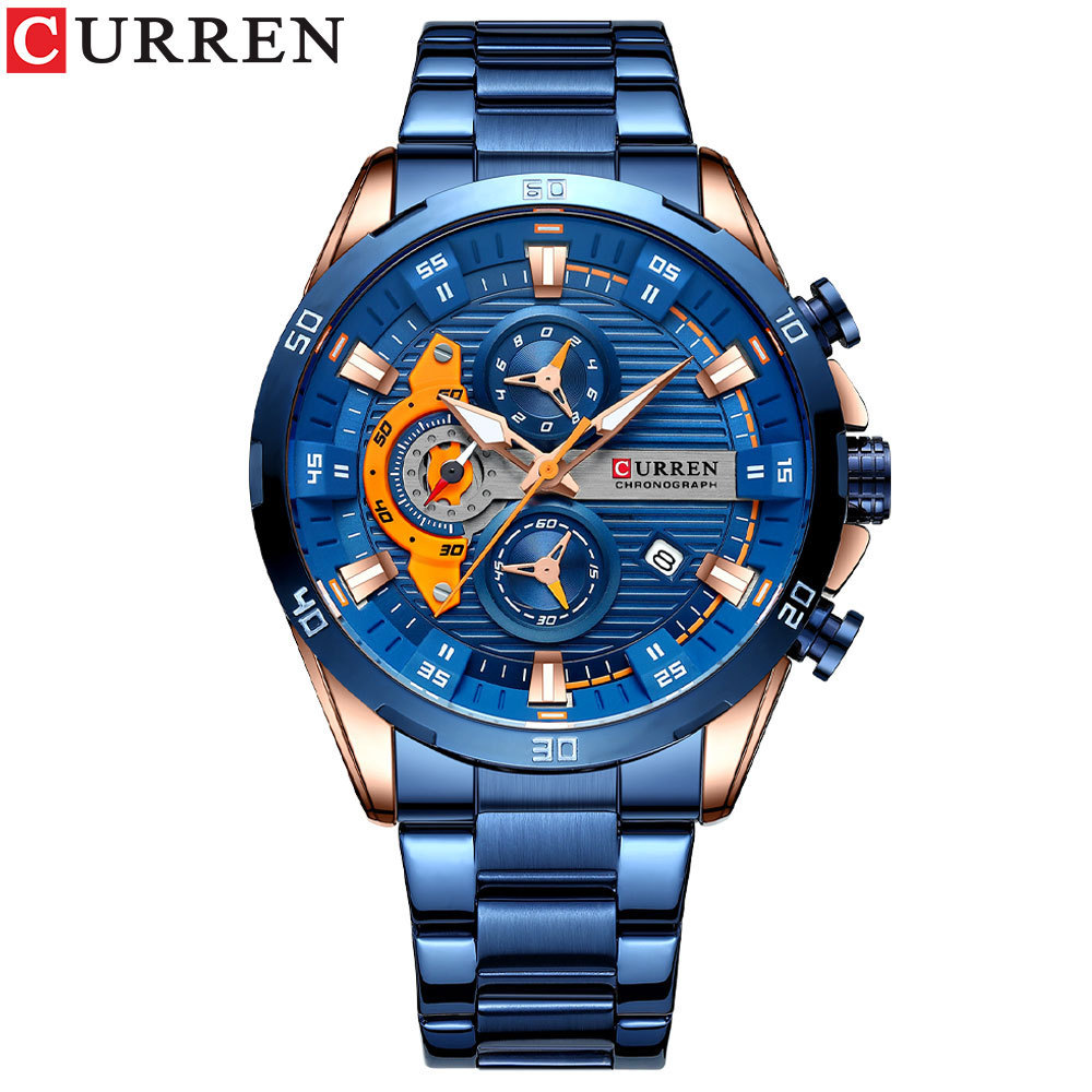 Curren 8402 reloj de los hombres reloj calendario reloj de seis pines correa de acero reloj de cuarzo reloj de los hombres de negocios