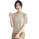 中老年女装大码宽松妈妈装夏季上衣时尚镂空针织衫冰丝短袖T恤，女装针织衫/毛衣，妃慕昵服饰