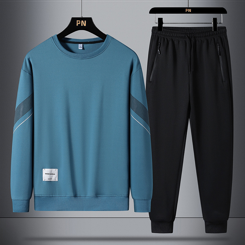 Nuevo conjunto de sudadera informal para hombre de primavera y otoño, sudadera de cuello redondo, pantalones largos, conjunto deportivo de dos piezas de marca moderna para hombre