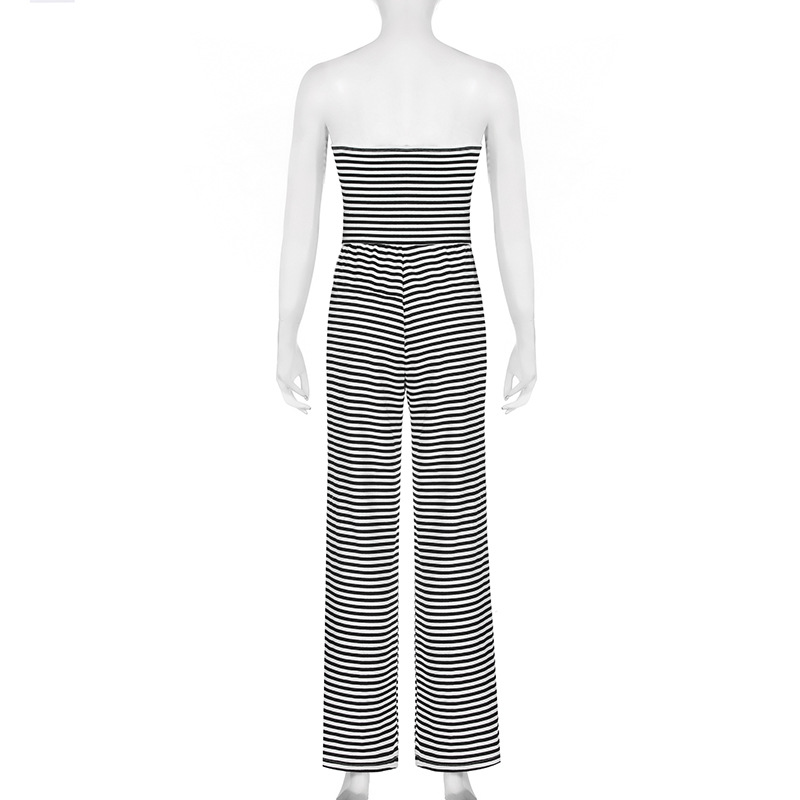 Striped Color Matching Horizontal Bra Lace up Long Mop Casual Pants Jumpsuit Trousers