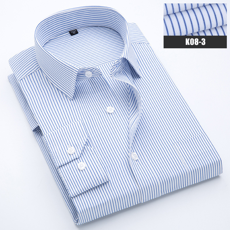 [40% Cotton] Non-Iron Business Casual Striped Shirt, Long-Sleeved Men's Anti-Wrinkle Shirt, Simple and Exquisite Professional Wear