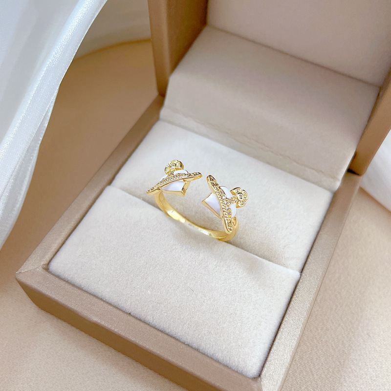 Brass Fashion Enamel Heart Shape Zircon Open Ring display picture 3