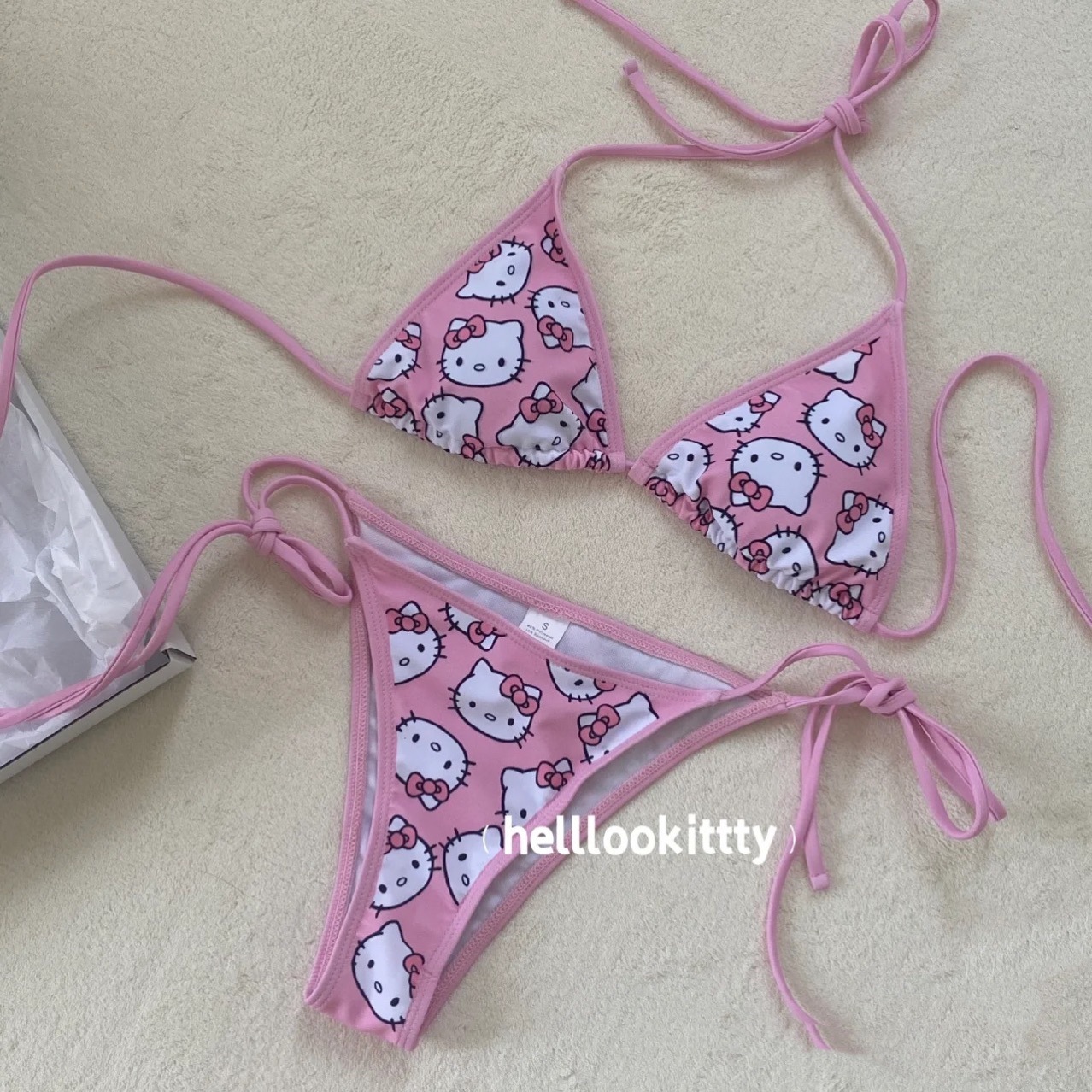 比基尼HelloKitty猫粉色可爱小清新少女分体泳衣女有胸垫三点式