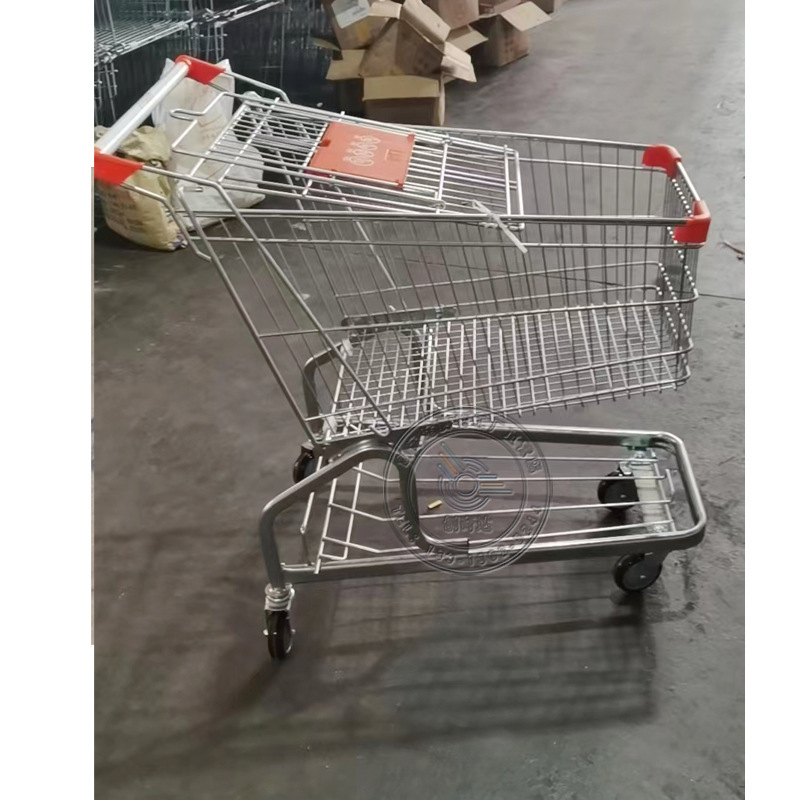スーパー二重ショッピングカートスーパー金属平管倉庫理品回転二重ドイツ式手押し車|undefined