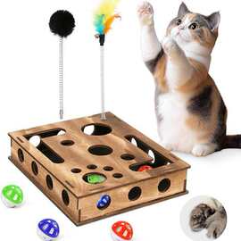 跨境木质逗猫盒猫咪玩具磨爪盒猫咪自嗨解闷玩具逗猫益智迷宫玩具