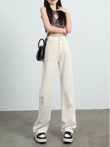 Cross-border supply Korean-style simple straight-leg jeans for women, autumn and winter new slimming versatile wide-leg high-waist denim pants