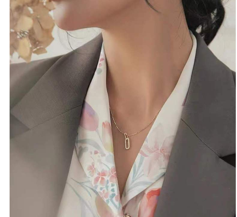 925 Sterling Silver Material Geometric Pattern Women's Gender 925 Sterling Silver Zircon Cable Chain Inlay Geometric Pendant Necklace