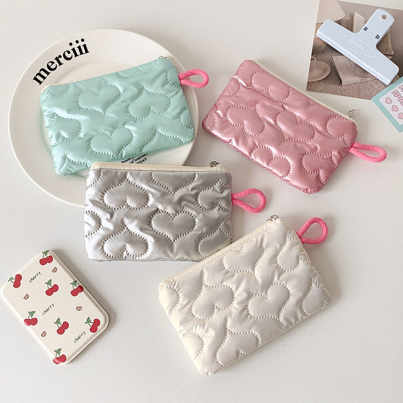 ins リボンシルバー光沢のある化粧品袋小さなポータブルかわいいヘッドフォンデータケーブル収納袋小銭入れ|undefined