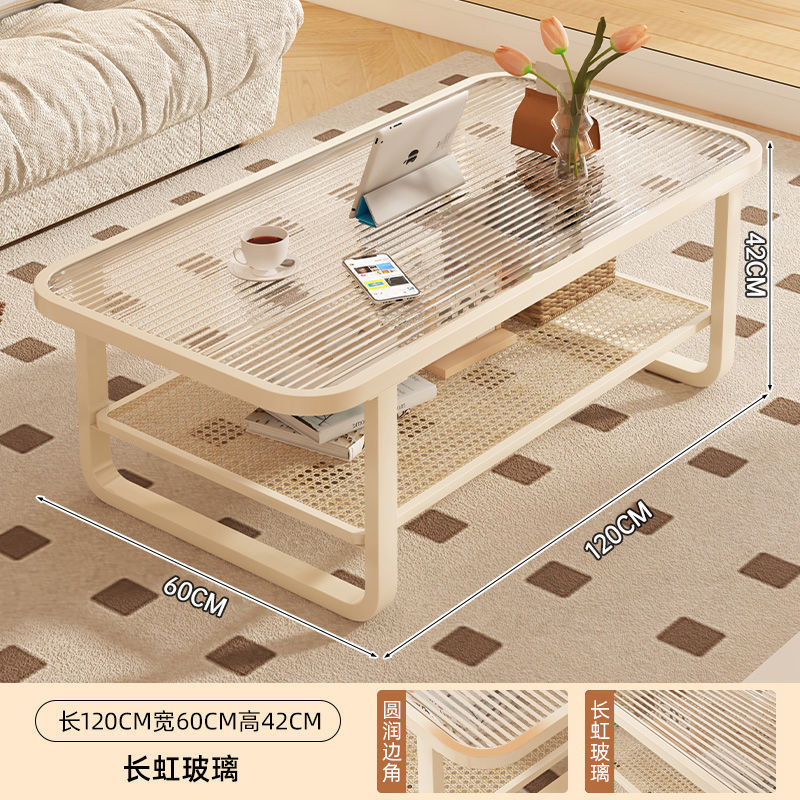 Mesa de té de vidrio sala de estar doméstica 2025 nueva mesa de lujo ligera y alta sensación de estilo crema de viento pequeño balcón mesa de té
