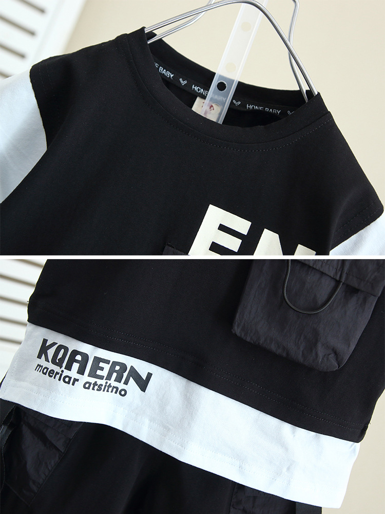 5149 Traje de herramientas de verano para niños 2024 Nuevo traje de dos piezas de manga corta de verano para bebés Hermoso vestido de verano para niños