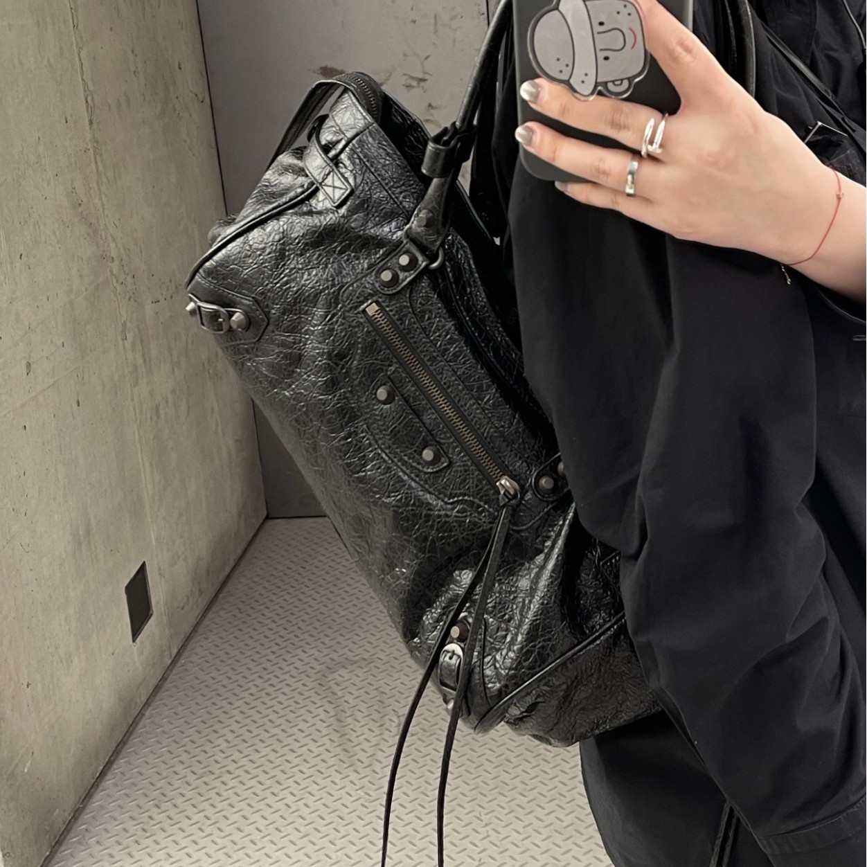 Bajia East-West Studded Biker Shoulder Bag For Women - Retro Commuter Large Capacity Handbag