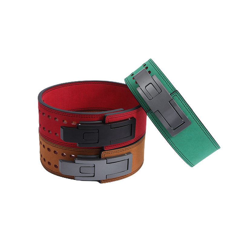 Cinturón de fitness de piel de vaca levantamiento de pesas entrenamiento de tirón deportivo palanca automática hebilla elevación de potencia cinturón deportivo en cuclillas