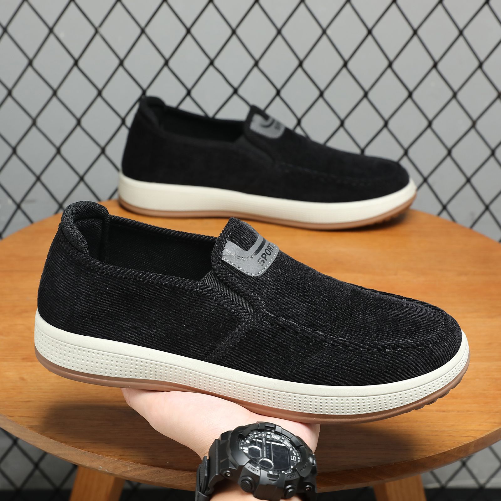 Zapatos casuales de primavera para hombres, zapatos ligeros de un pie, zapatos de skate cómodos para hombres, zapatos de suela suave a rayas.