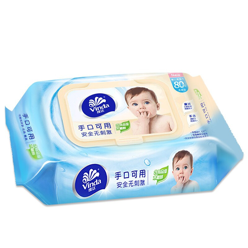 Vinda Vw2004 Xylitol Unscented 80 Pumps Covered Baby Wipes Children's Care Toddler Hand and Mouth Cleaning Wipes