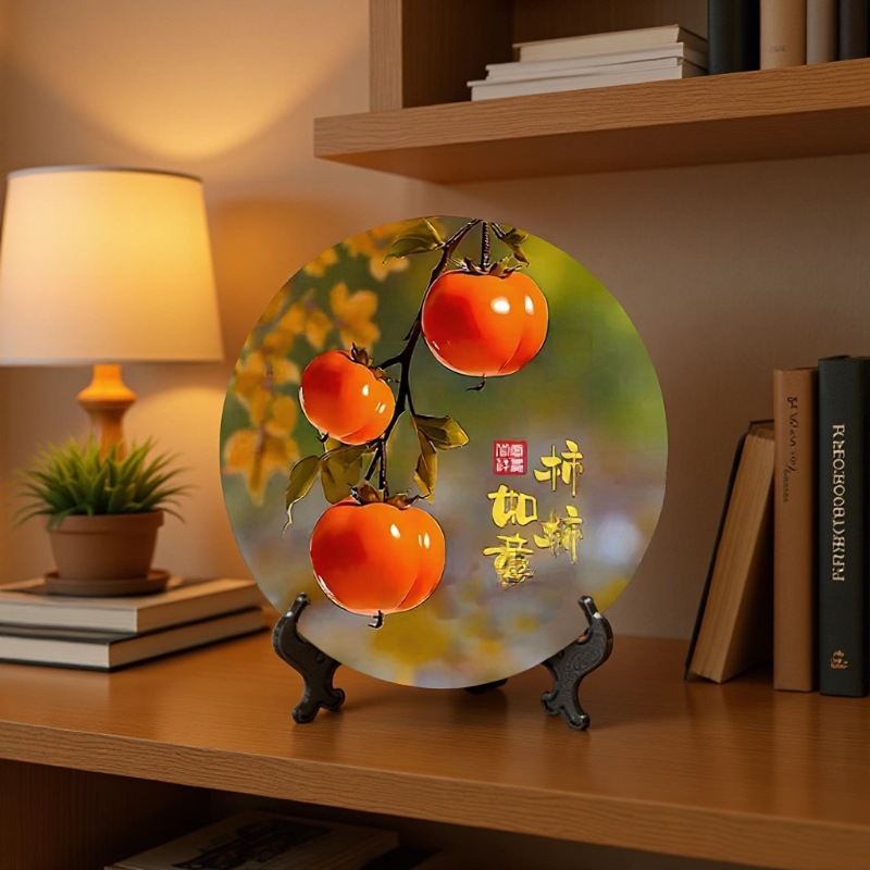 Persimmon Ornament for Prosperity and Wealth, Desktop Entryway Decoration with Auspicious Meaning, Home Housewarming Gift, Decorative Painting Gift