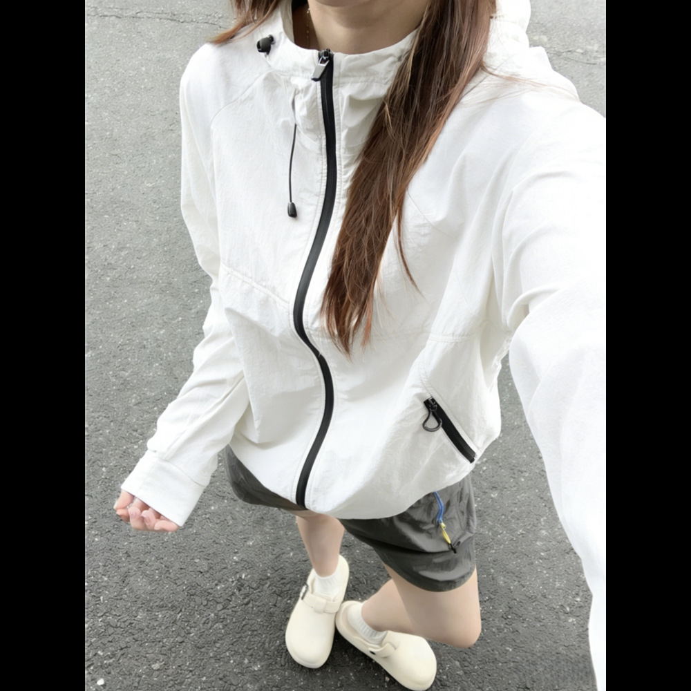 Off-white lightweight quick-drying sun protection jacket, unisex, spring/summer, ice silk thin windbreaker, outdoor sports hooded jacket.