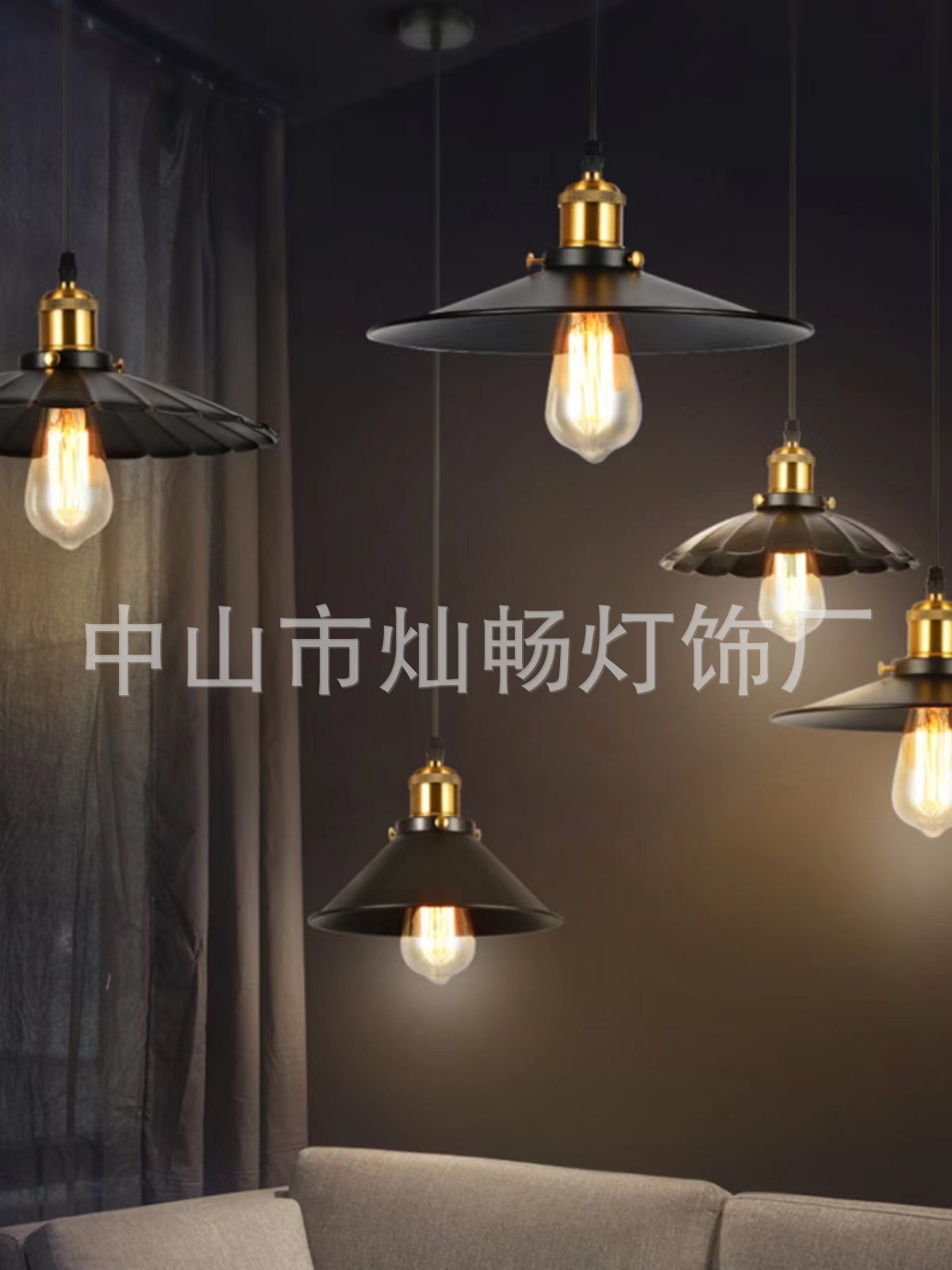 Loft北欧简约吊灯工业风乡村仓库复古创意吧台餐厅单头小黑裙吊灯-阿里巴巴
