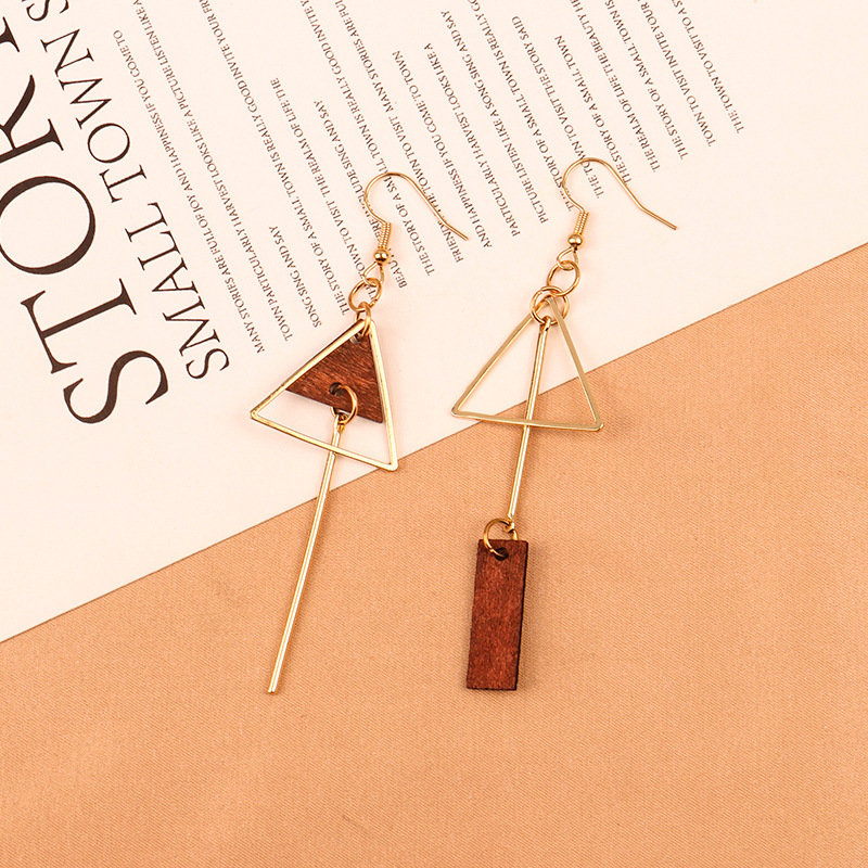 Retro Geometric Triangle Asymmetrical Earrings - Style 8