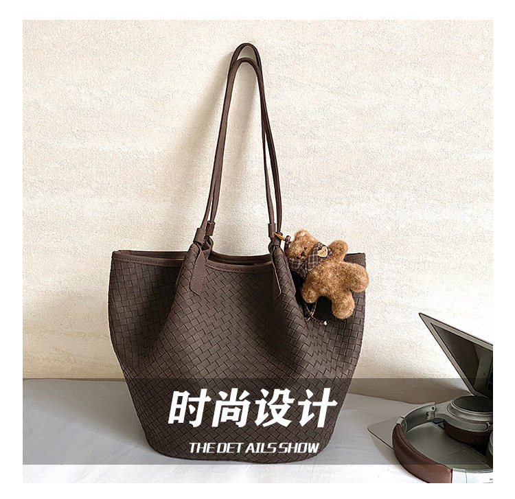 Túi tote nữ cỡ lớn đeo vai đơn giản thời trang, túi kẹp nách cá tính — Màu cà phê Không có mặt dây chuyền, Màu nâu không có mặt dây chuyền, Màu xanh lá cây không có mặt dây chuyền, Đen không có mặt dây chuyền chi tiết 3