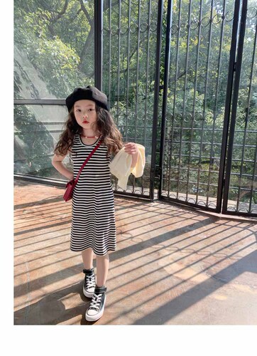 Girls' vest dress summer new Korean style striped western style suspender skirt vest dress for children and middle-aged children one piece drop shipping