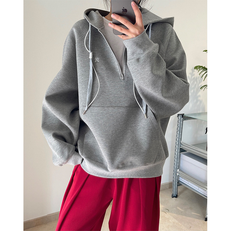 Spring New Korean Style Minimalist Design Double Embroidered Hooded Sweatshirt for Women, Loose Fit, Airy Casual Top