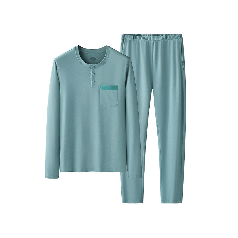 Nuevo estilo de algodón Mo pantalones de manga larga para hombre, traje de pijama, cuello redondo, estilo delgado, bolsillo para salir, servicio a domicilio en stock