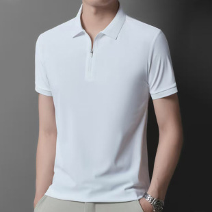 in stock Summer New Half Zipper Lar T-shirt Solid Color Skin Breathable Business Casual Men's Short Sleeve Polo Shirt