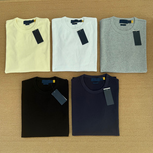 RL Ruff Pony Embroidered Heavy Cotton Plain Knitted Round Neck T-Shirt Men's Short Sleeve Top