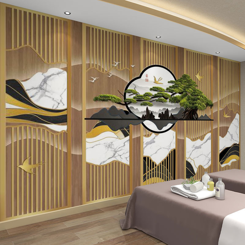 墙纸3d立体中式格栅墙布背景墙壁纸客厅装饰壁布店铺装修壁画|undefined