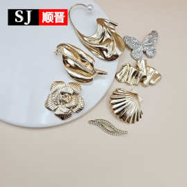 现货立体金色鸢尾花树叶胸针女高端精致西装胸花别针时尚配饰