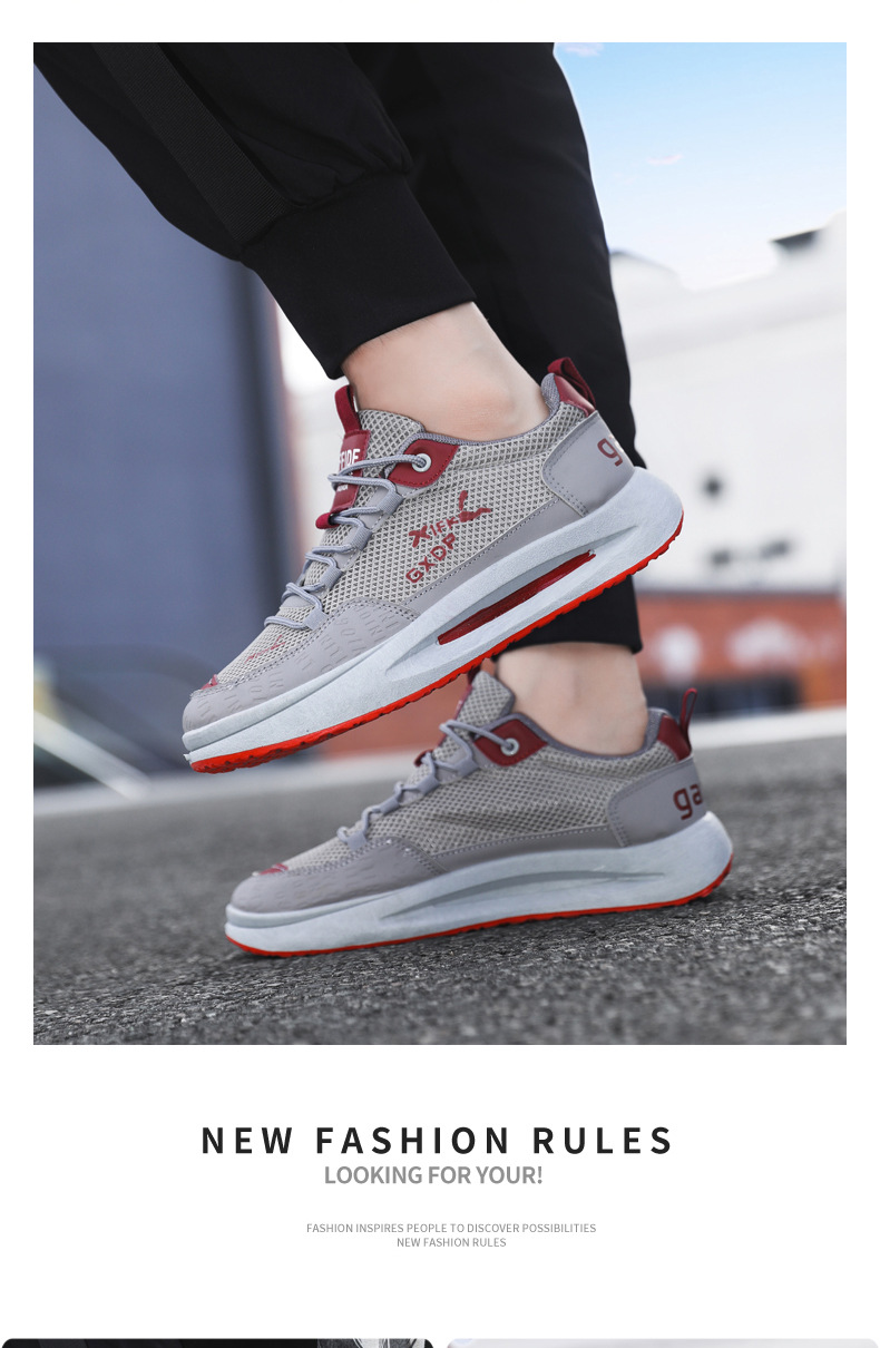 Herren Freizeitschuhe, Leichte Leder Sneaker Mit Mesh Einsatz_voghion.com