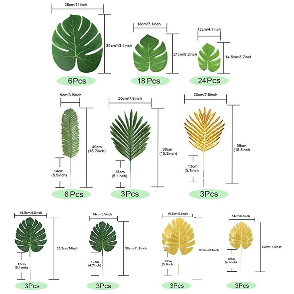夏威夷派對72pcs 龜背葉10款熱帶植物套裝,帶杆龜背葉套裝,