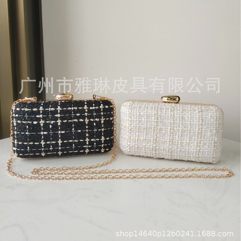Tweed Material Autumn and Winter Cross-Body Small Bag Chain Box Bag Banquet Clutch Bag Evening Bag Party Dress Women's Bag