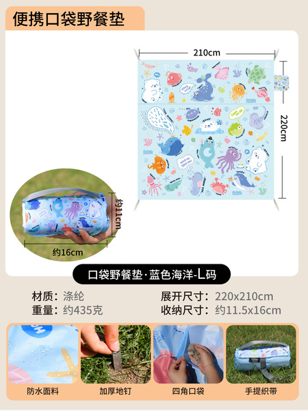 Handheld light and thin beach carpet for traveling for camping