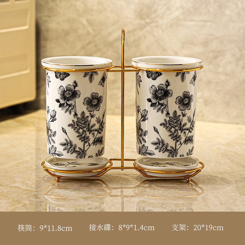 軽豪華高級感陶磁器水切り家庭用箸筒キッチン水切り棚テーブル箸スプーン収納ケース|undefined
