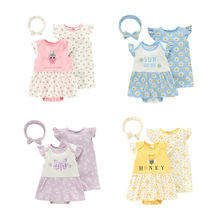 2025婴幼儿裙哈三件套女宝宝平角包屁衣花边袖连体衣短袖连体衣