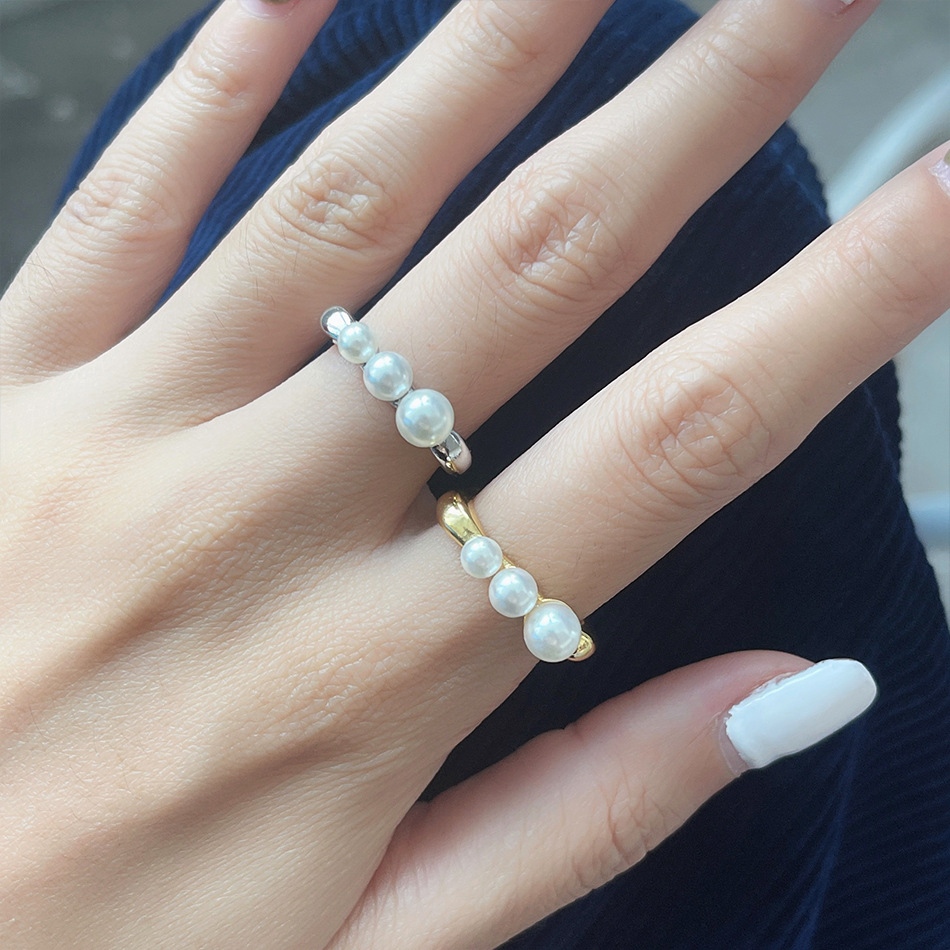 Fashion Geometric Copper Artificial Pearls Open Ring